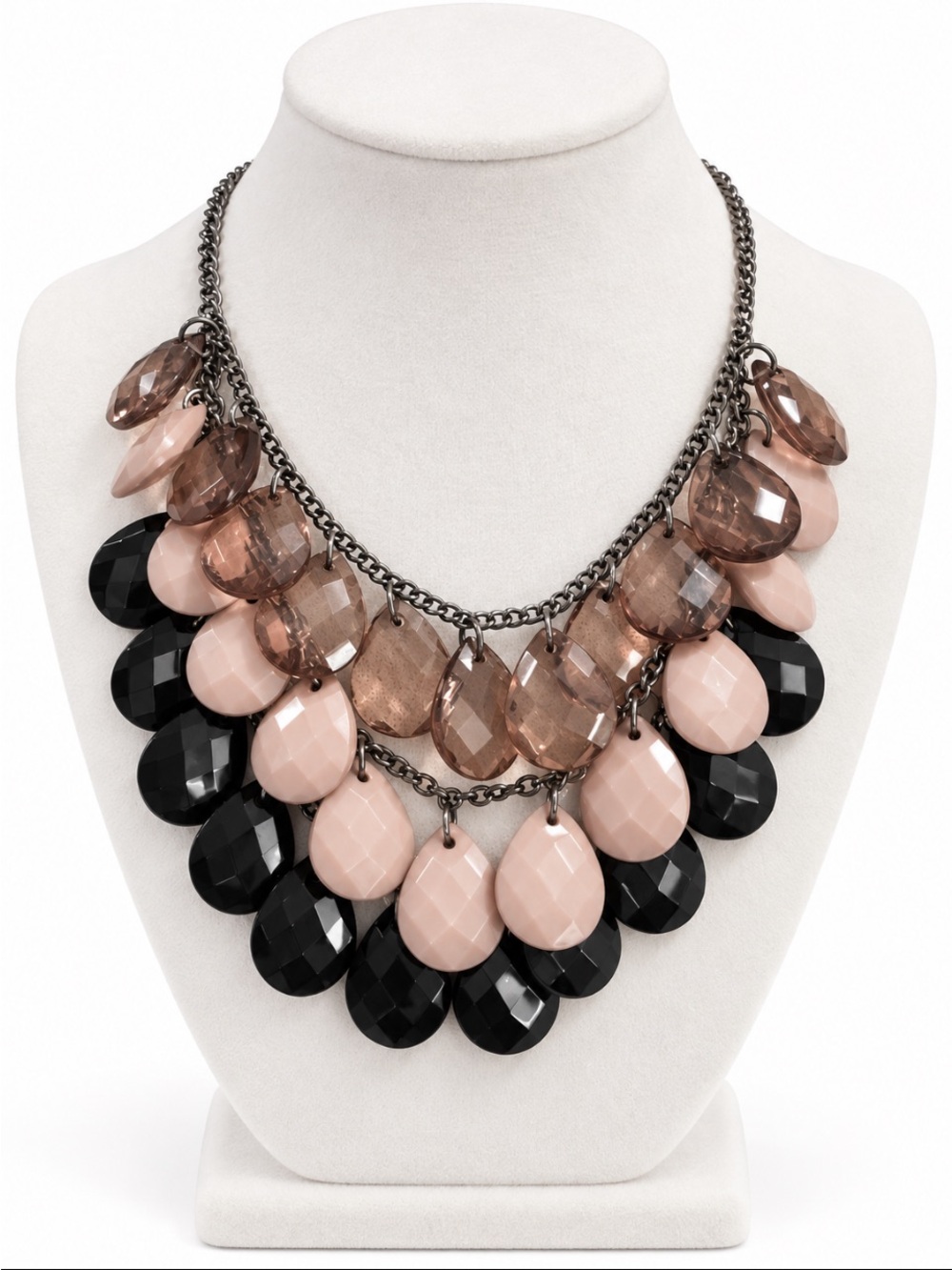 Blush Pink, Smoky Brown & Black Layered Statement Necklace